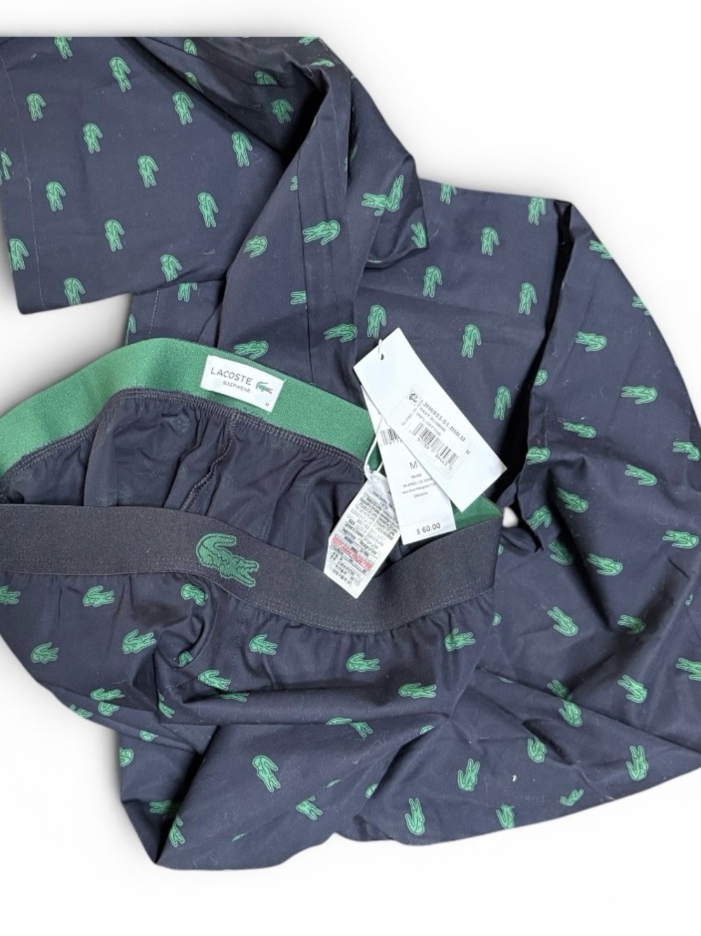 Lacoste 100% cotton sleepwear sleep pajama pants allover logo navy green M NEW - Picture 3 of 3